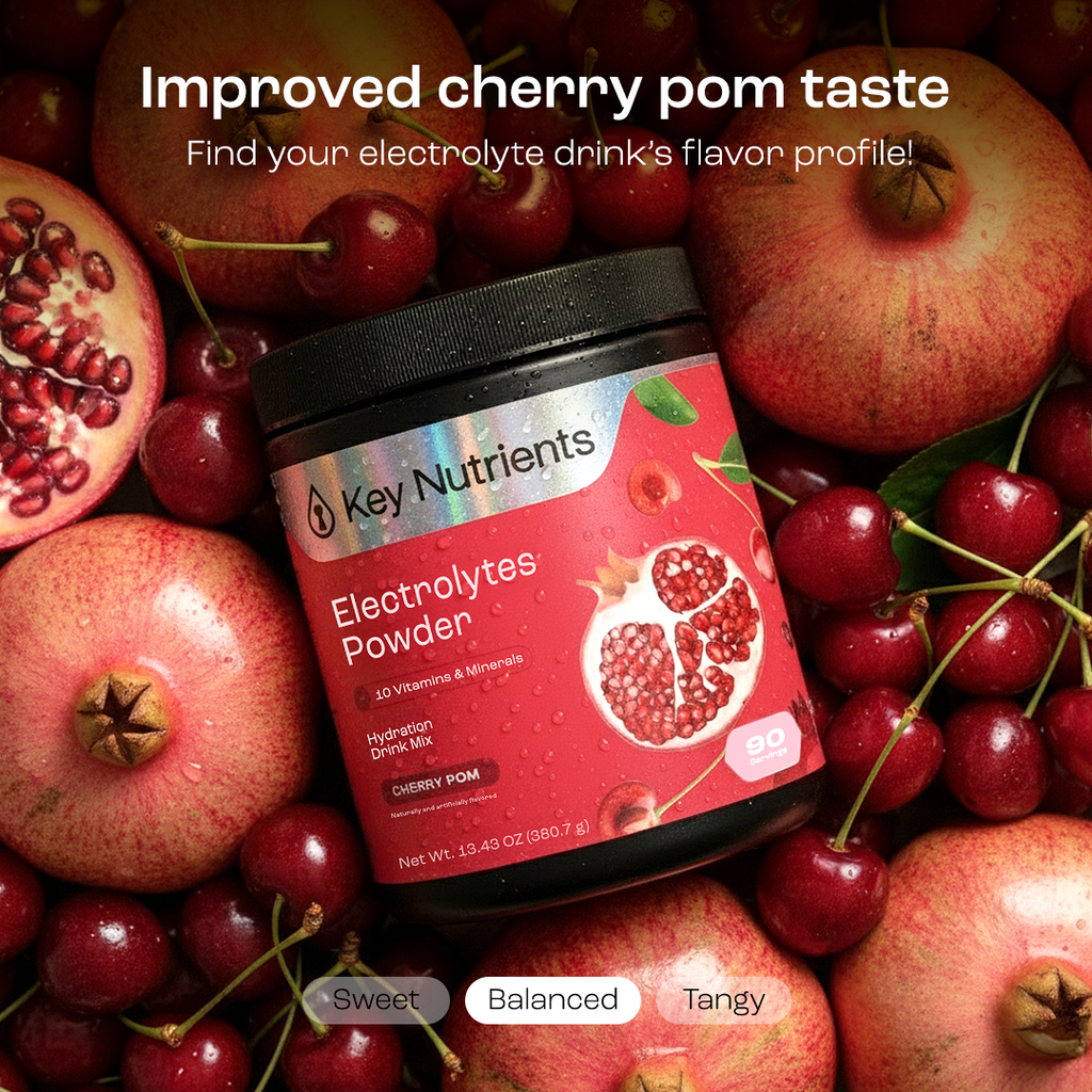 Cherry Pom Electrolytes Powder tub with cherries and pomegranate