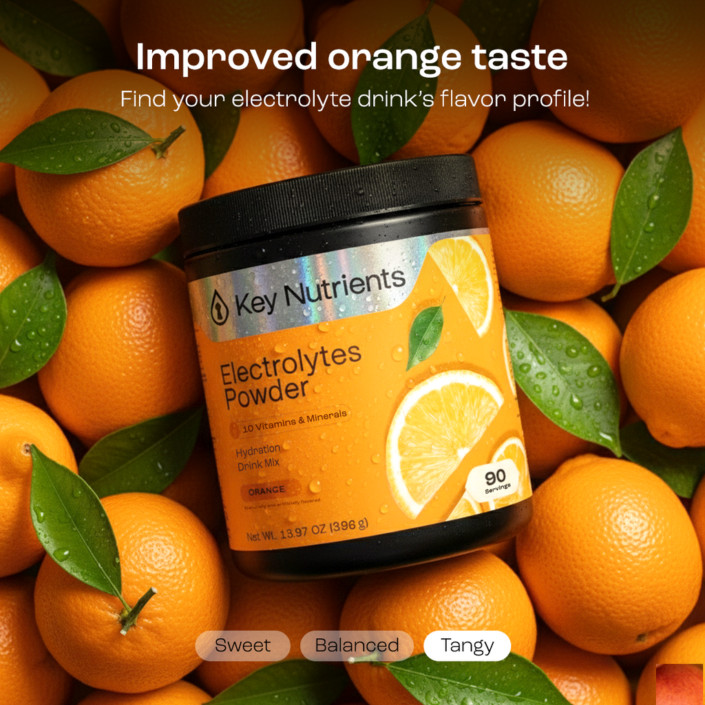 Electrolytes Powder tub, Orange flavor (sugar-free), 90 servings shown on label