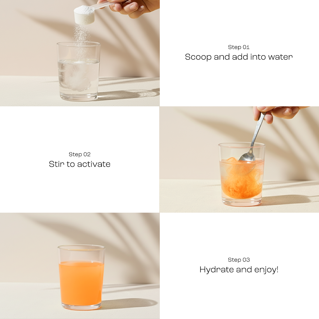 Preparation steps: scoop powder into water, stir, then hydrate and enjoy