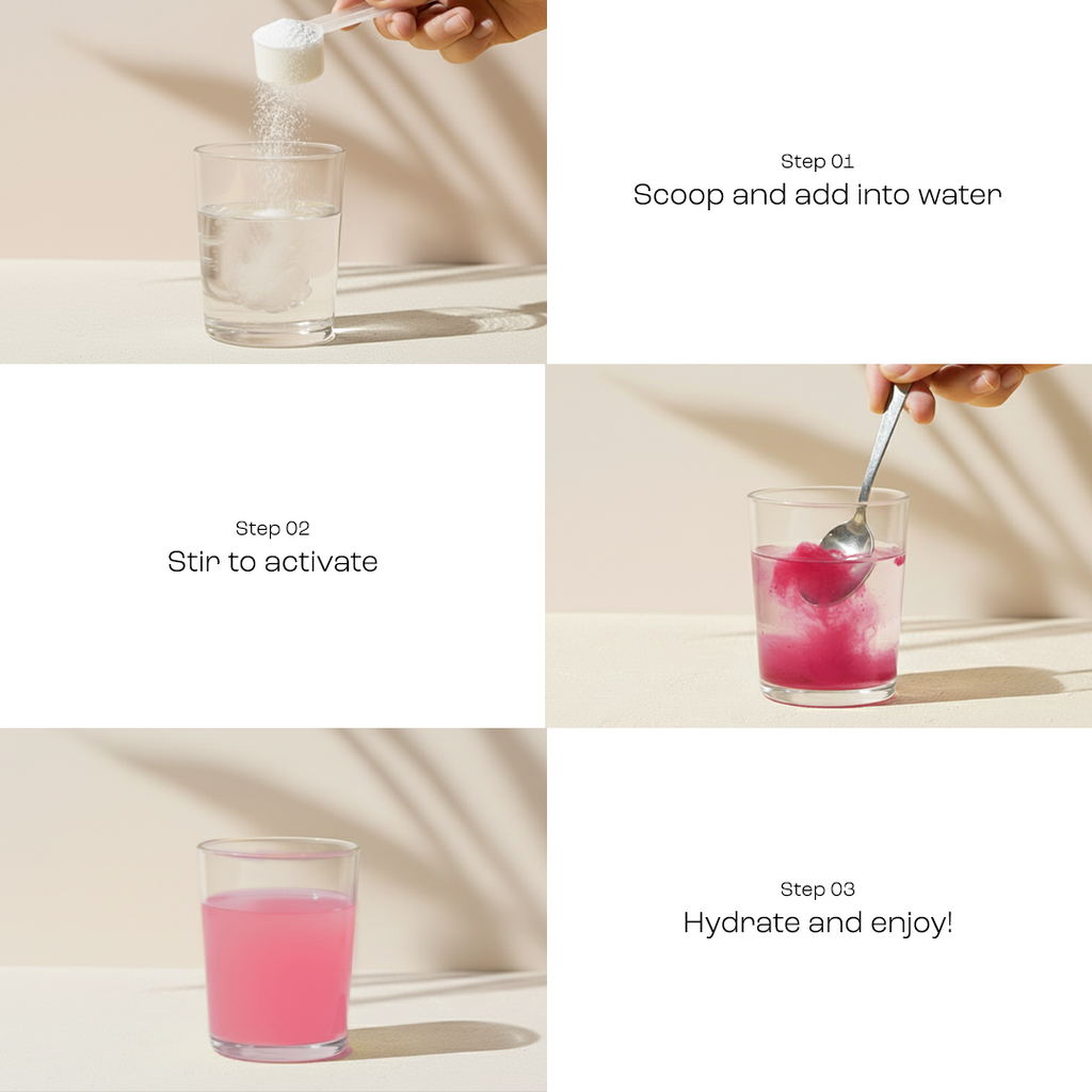 Elektrolyte-Pulver einrühren: Löffel im Glas mit Wasser