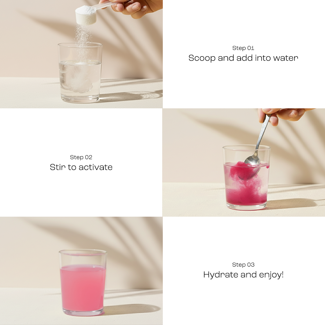 Elektrolyte-Pulver einrühren: Löffel im Glas mit Wasser