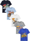 Boys construction truck graphic T-shirt 5-pack: navy, light blue, white, gray, blue