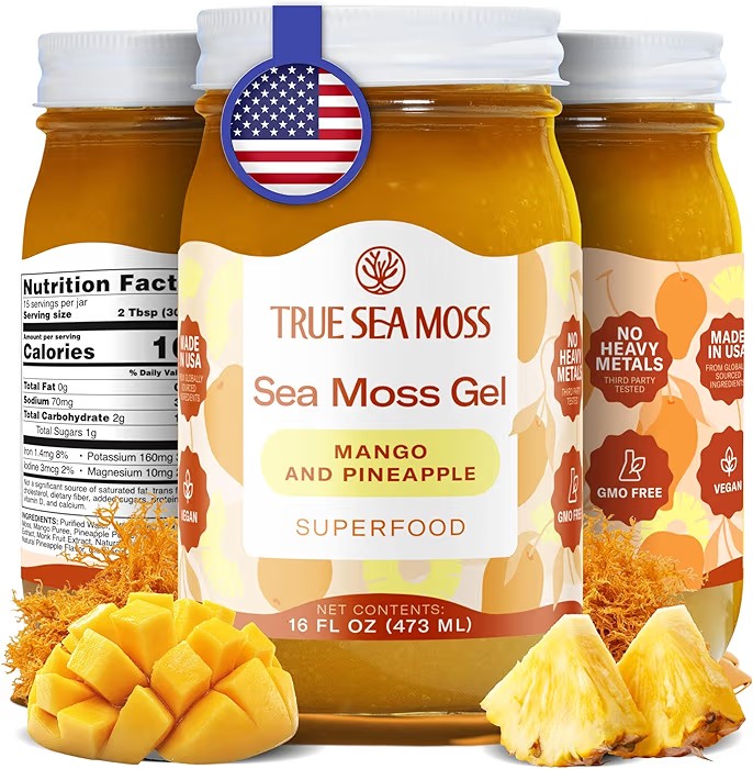 True Sea Moss Sea Moss Gel, Mango & Pineapple in glass jars with US seal