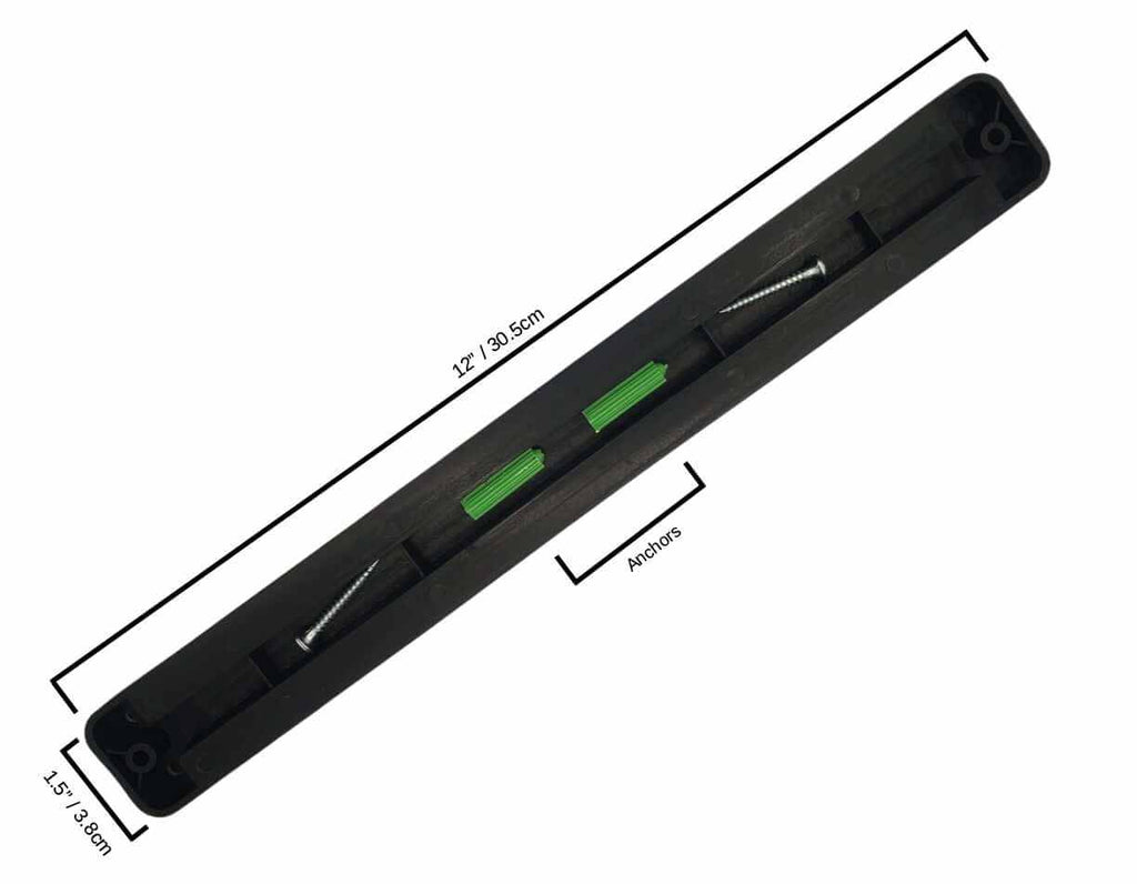 Black magnetic knife rack, length 30.5 cm; mounting pins shown