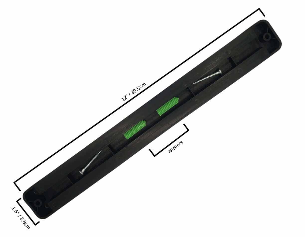 Black magnetic knife rack, length 30.5 cm; mounting pins shown