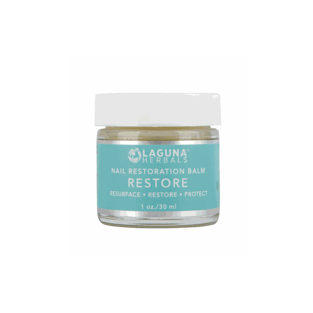 Laguna Herbals Restore nail and cuticle balm in glass jar, white cap