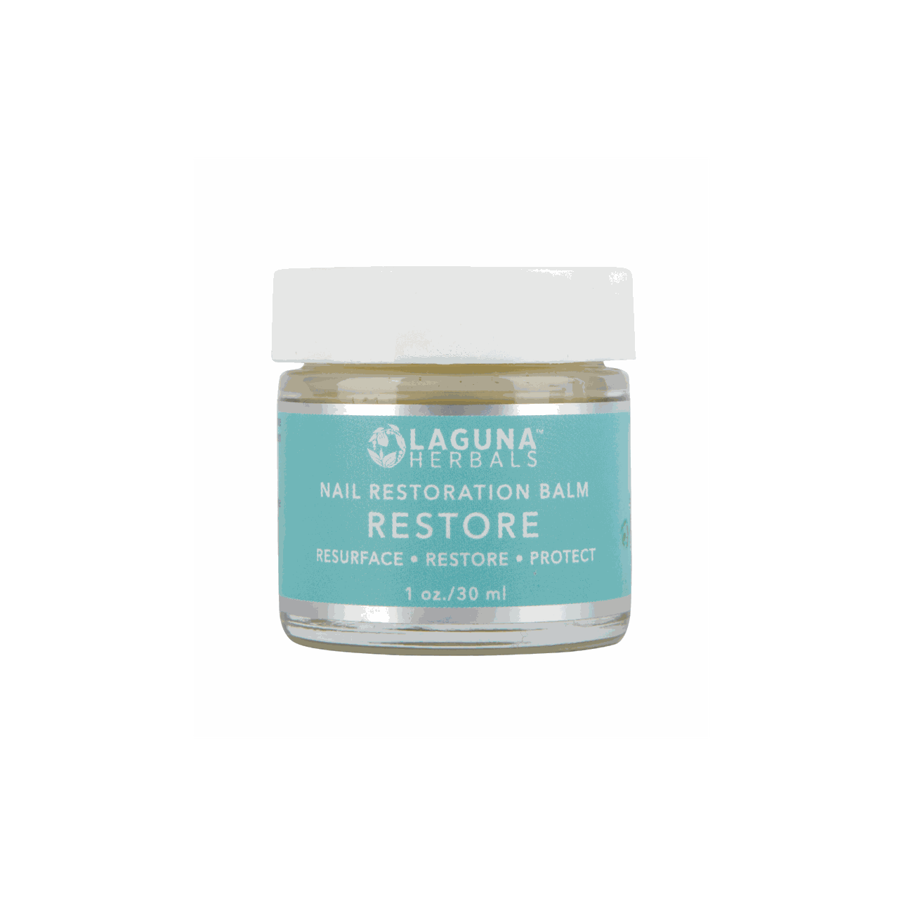 Laguna Herbals Restore nail and cuticle balm in glass jar, white cap