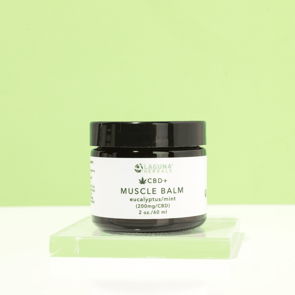 CBD Muscle Balm in jar with black lid, 2 oz/60 ml