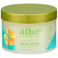 Alba Botanica Sea Salt Body Scrub jar with green lid and front label
