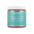 Rose Crush exfoliating body scrub jar with teal label and rose floral sweet scent