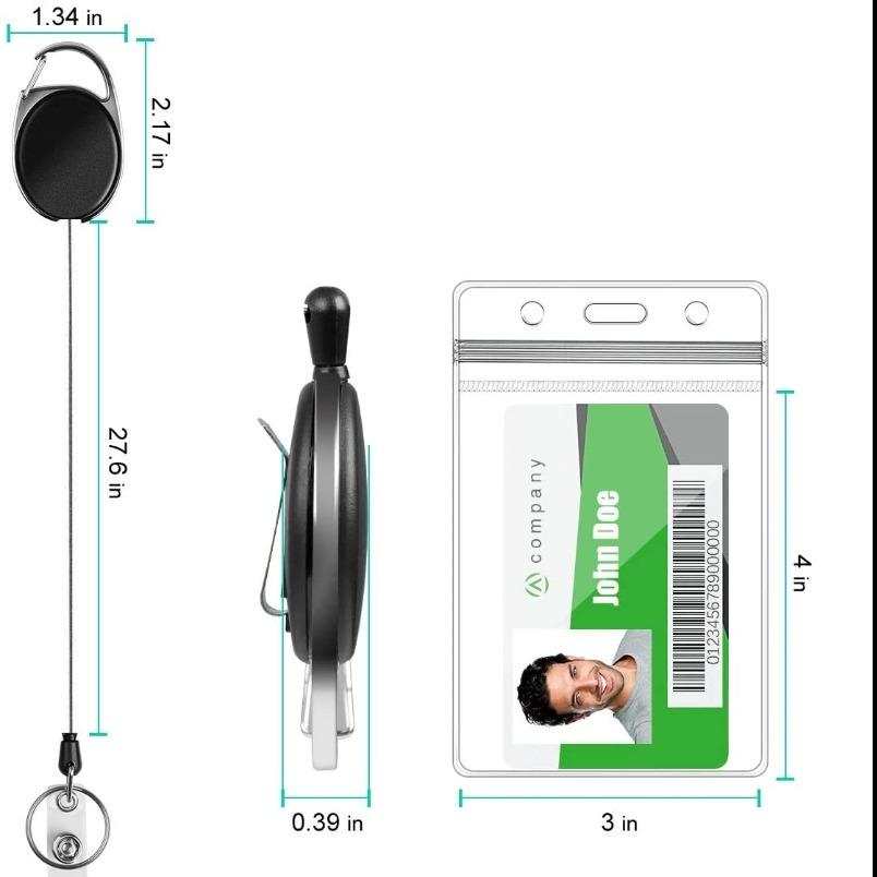 Black retractable keychain with badge sleeve and 360° rotate key ring