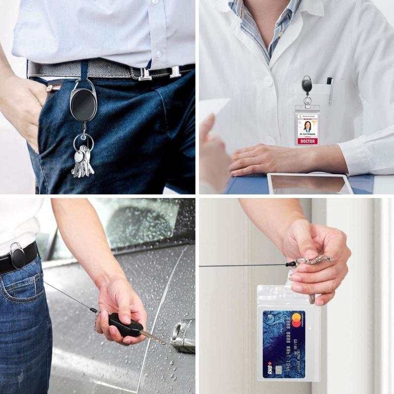 Badge ID holder on keyring with clear sleeve and card inserted
