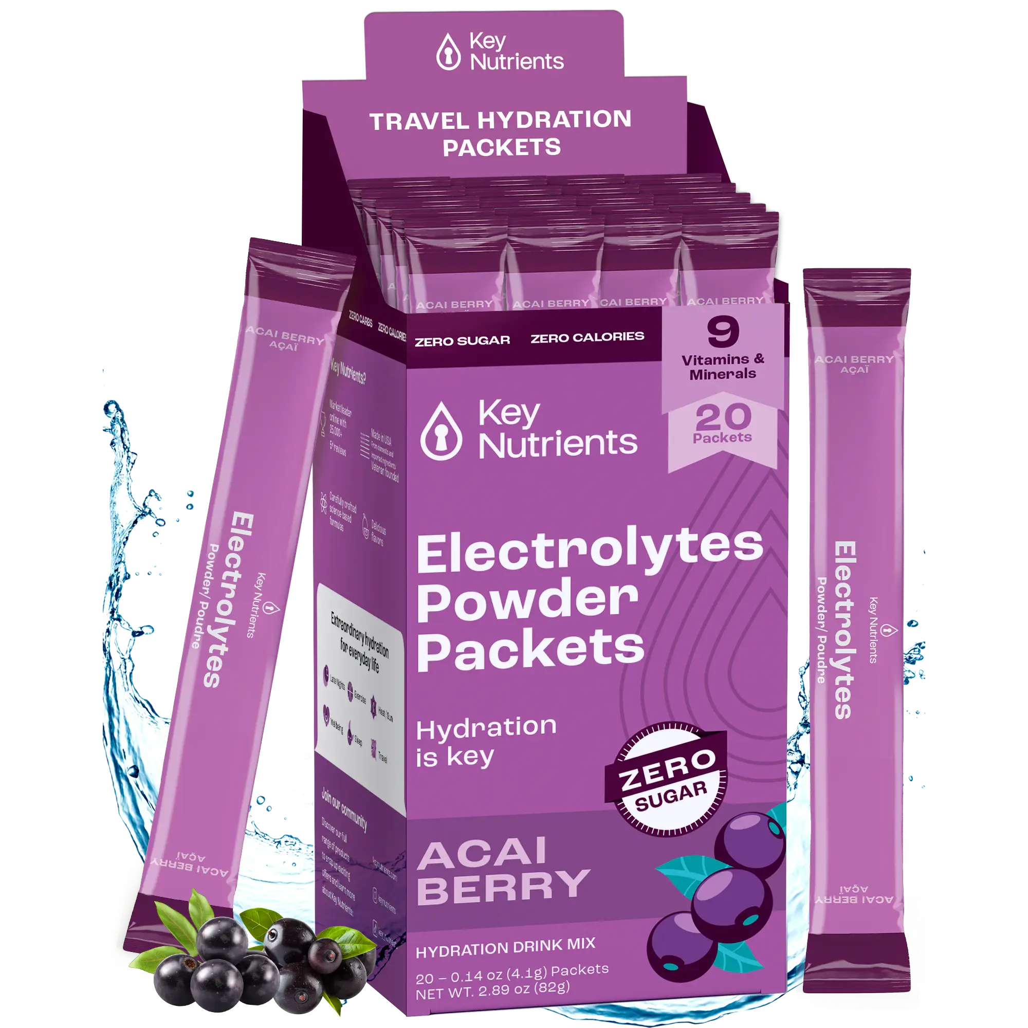 Electrolytes Powder Packets – Acai Berry, sugar-free travel hydration mix