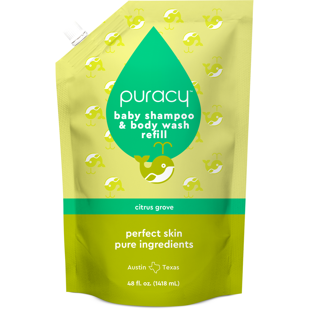 Puracy refill pouch for baby shampoo + body wash, Citrus Grove scent