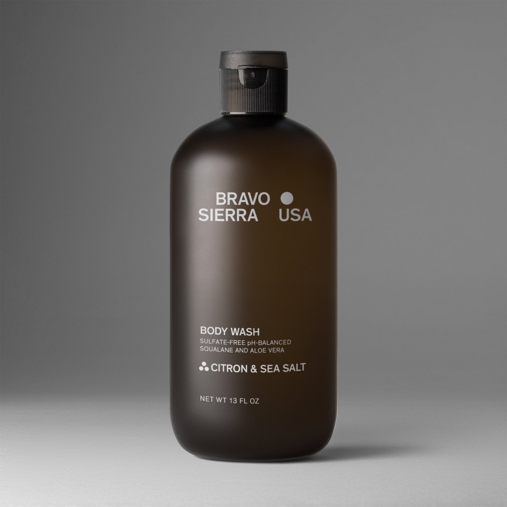 BODY WASH Citron & Sea Salt, braune Flasche mit Pumpkopf