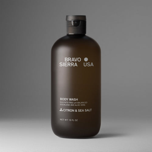 BODY WASH Citron & Sea Salt, braune Flasche mit Pumpkopf