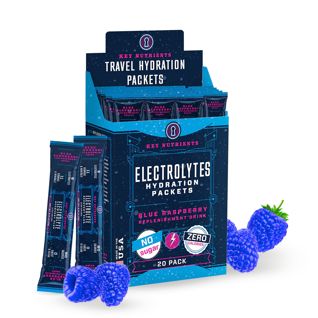 Sugar-free electrolyte recovery packets, Blue Raspberry flavor (travel hydration)