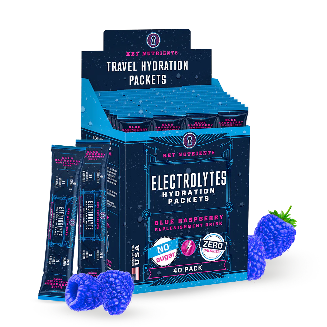 Electrolyte recovery packets, Blue Raspberry flavor, 40-pack travel box