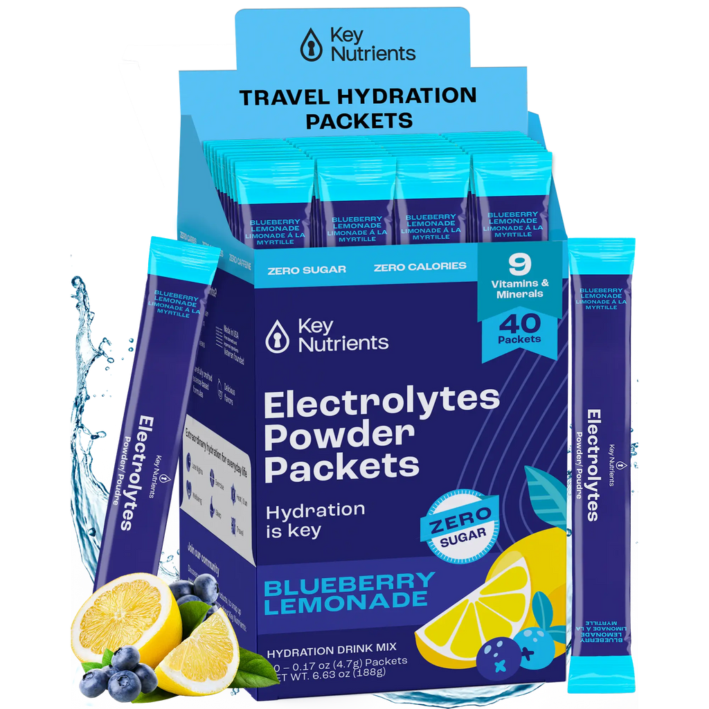 Blueberry Lemonade electrolyte powder packets, zero sugar, 40-pack travel set