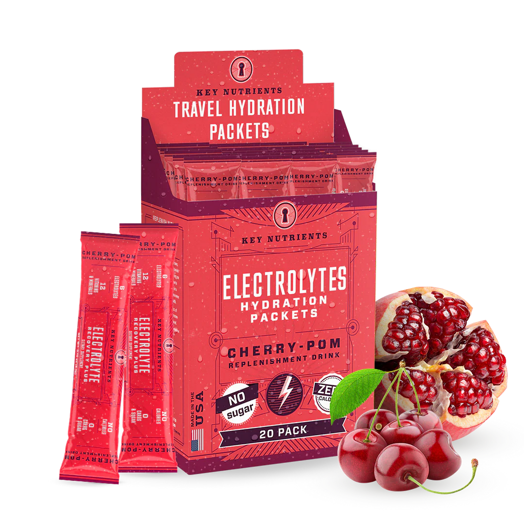 Electrolytes hydration packets, Cherry Pomegranate flavor, sugar-free 20 pack box with packets