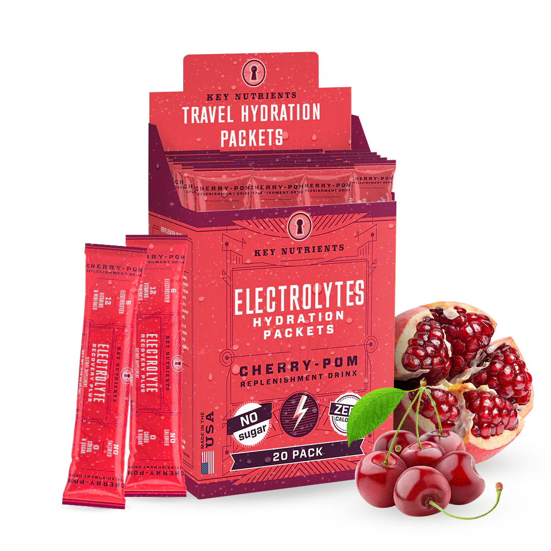 Electrolytes hydration packets, Cherry Pomegranate flavor, sugar-free 20 pack box with packets
