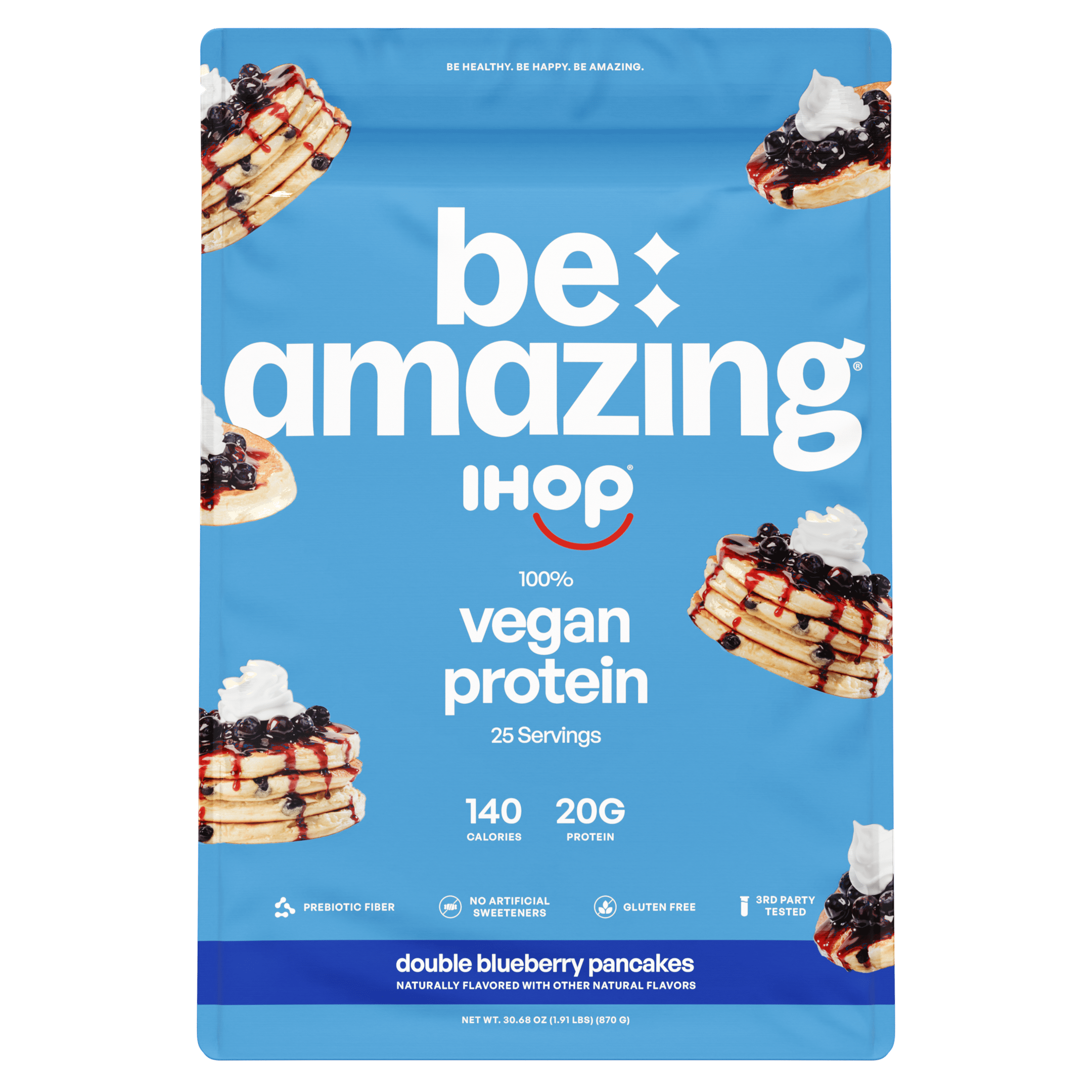 Vegan Protein pouch, double blueberry pancakes flavor, 25 servings, 20g protein
