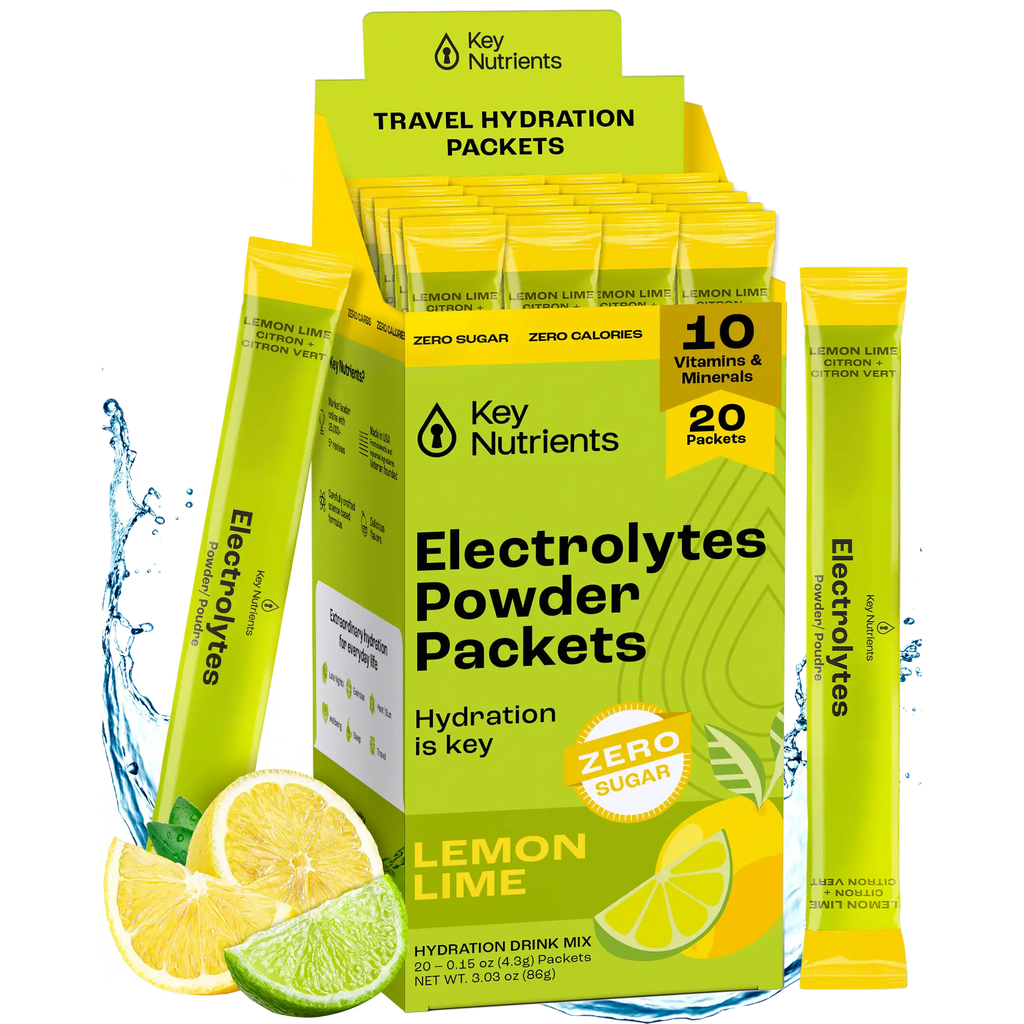 Electrolytes Powder Packets – Lemon Lime, sugar-free travel hydration drink mix