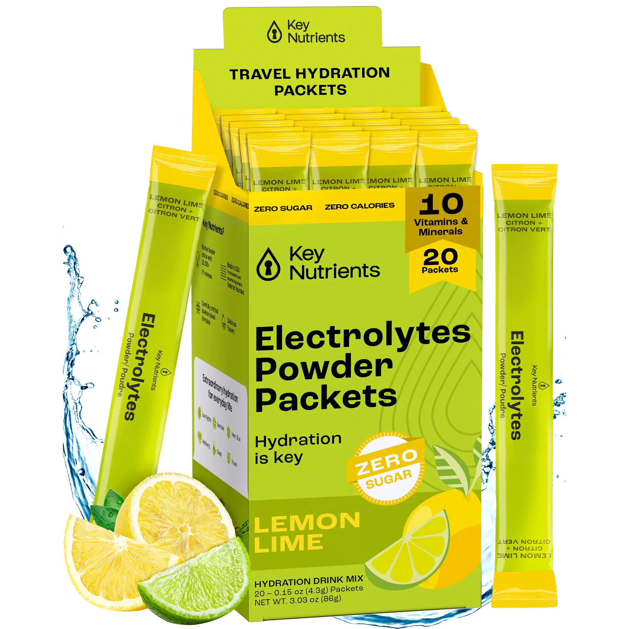 Electrolytes Powder Packets – Lemon Lime, sugar-free travel hydration drink mix