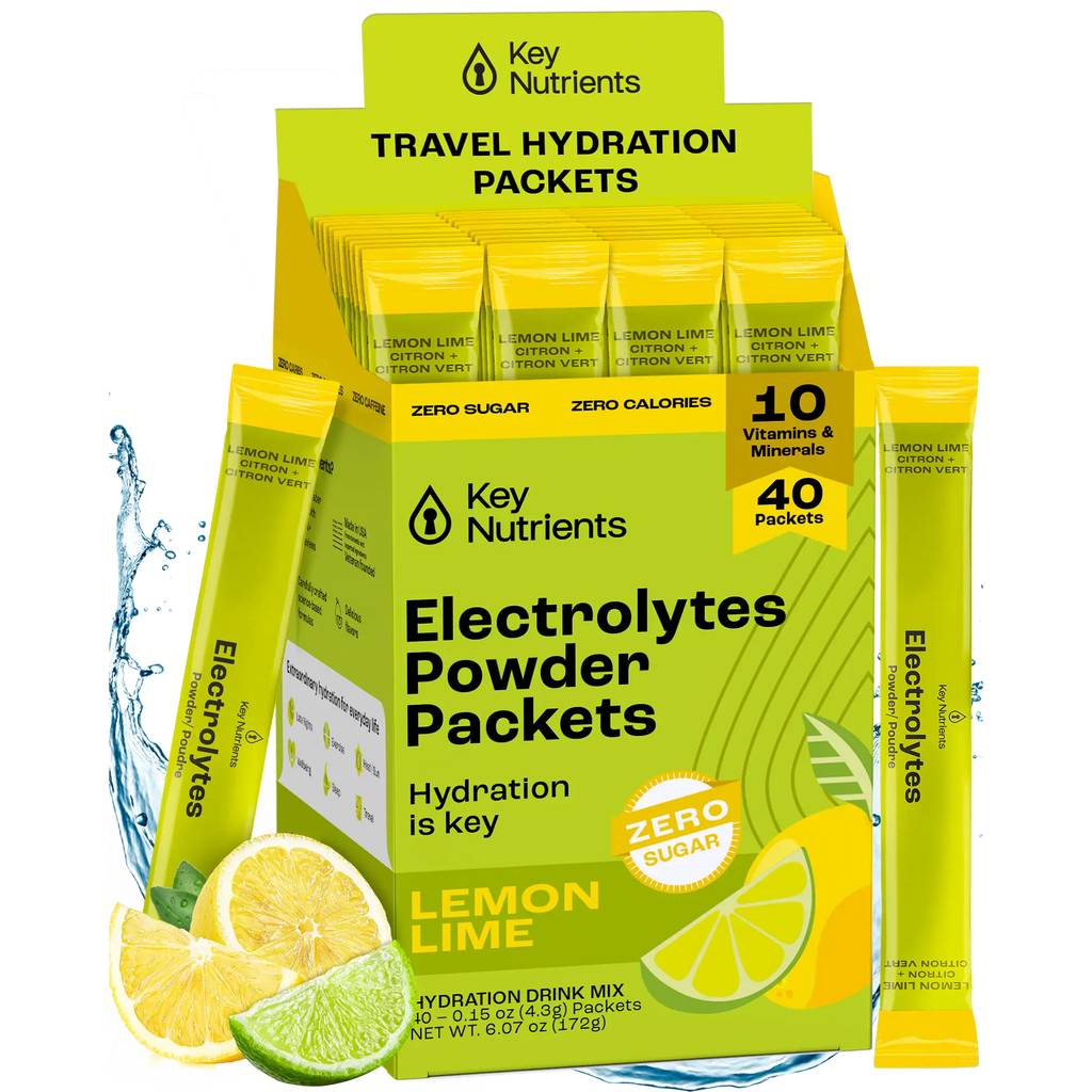 Electrolytes Powder Packets – Lemon Lime, zero sugar, travel hydration packets