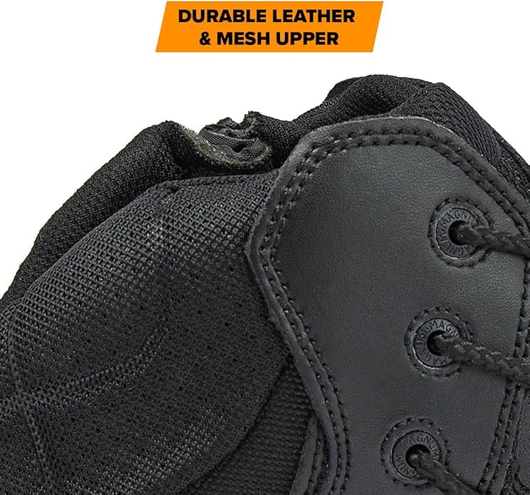 Black leather and mesh boot upper with padded collar and lace-up eyelets