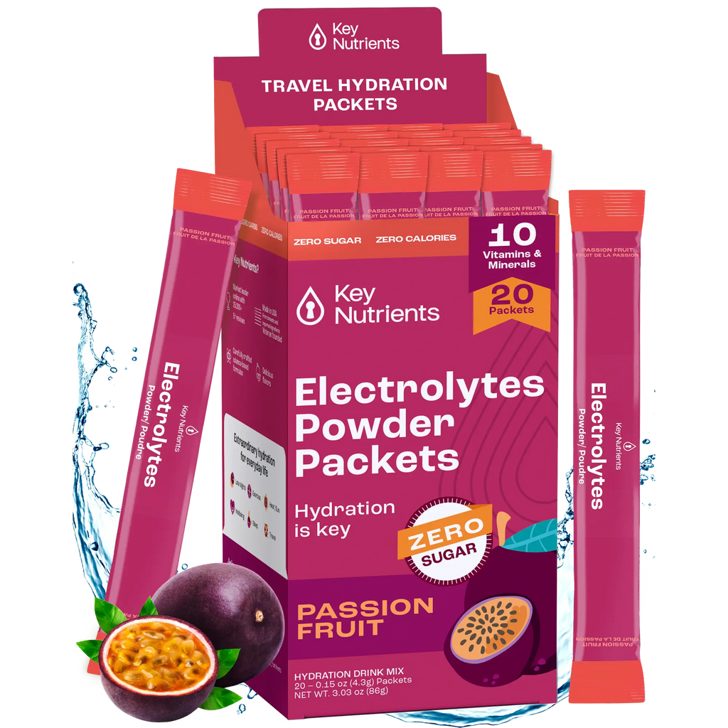 Electrolytes Powder Packets – Passion Fruit, sugar-free travel hydration packets