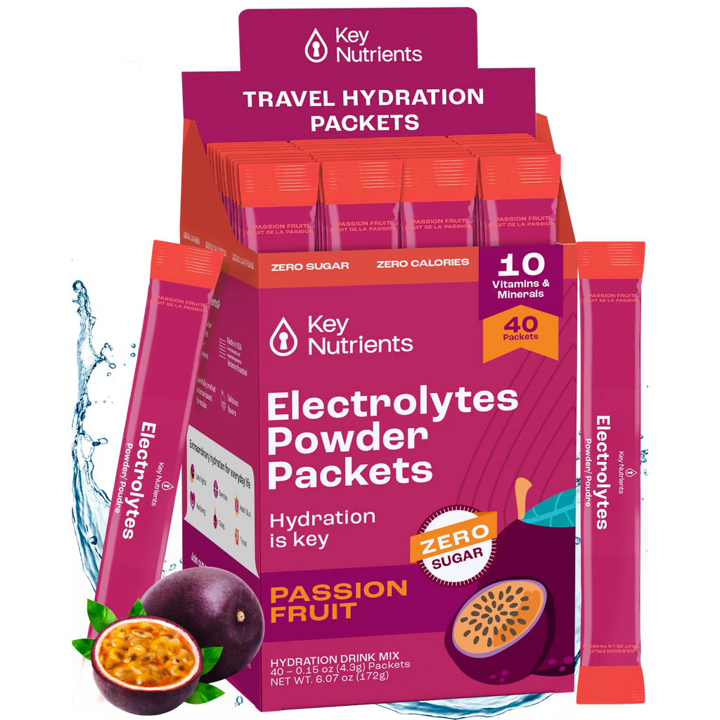 Electrolytes Powder Packets in box and sticks, Passion Fruit flavor, zero sugar