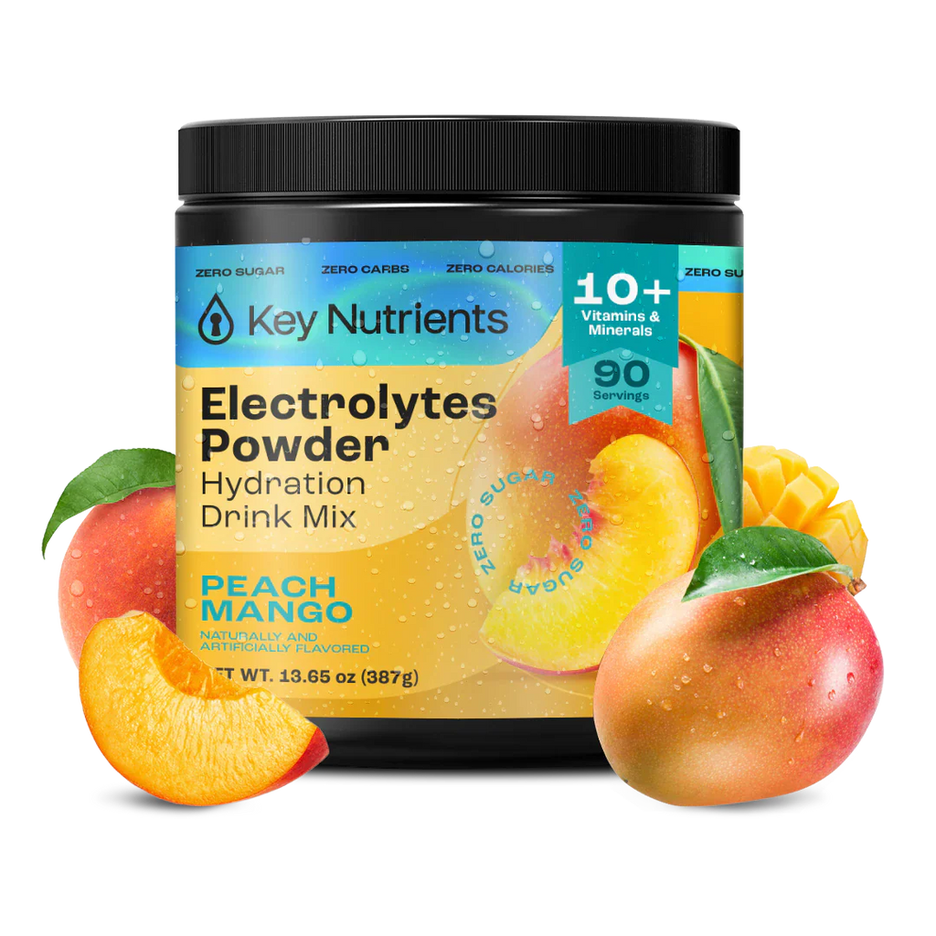 Electrolytes Powder jar, peach mango flavor with fruit slices