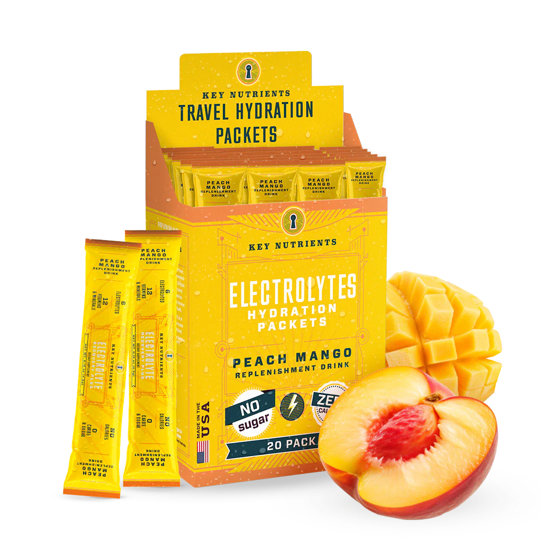 Electrolytes hydration packets, Peach Mango flavor, sugar-free 20 pack box with packets