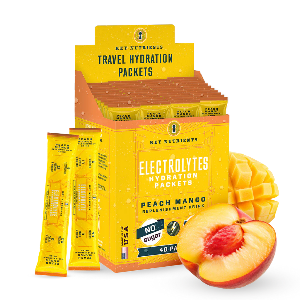 Electrolytes hydration packets, Peach Mango flavor, sugar-free 40 pack box with packets