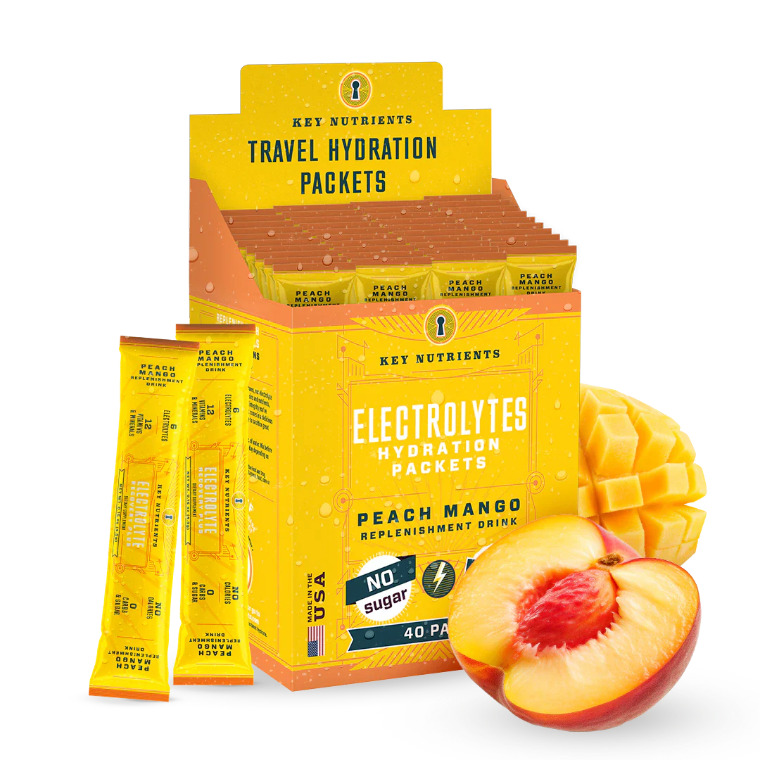 Electrolytes hydration packets, Peach Mango flavor, sugar-free 40 pack box with packets