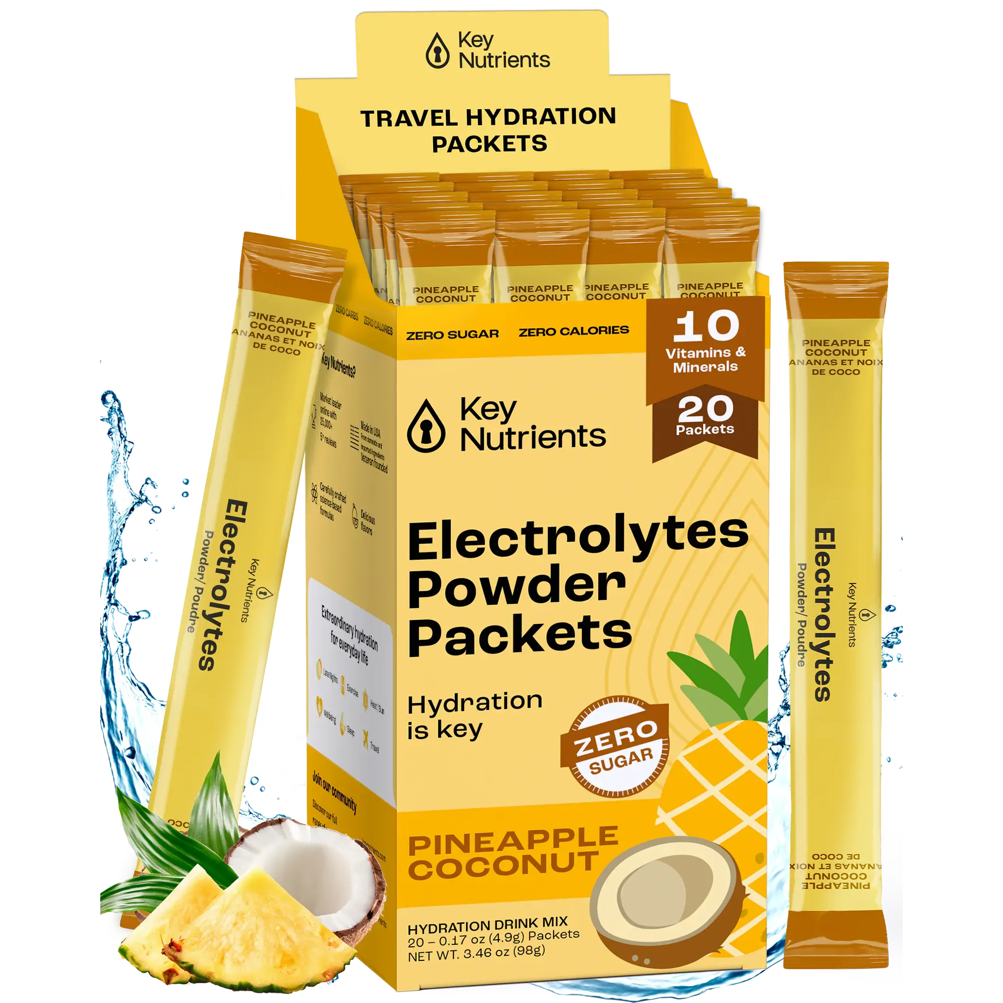 Electrolytes Powder Packets – Pineapple Coconut, sugar-free travel hydration mix