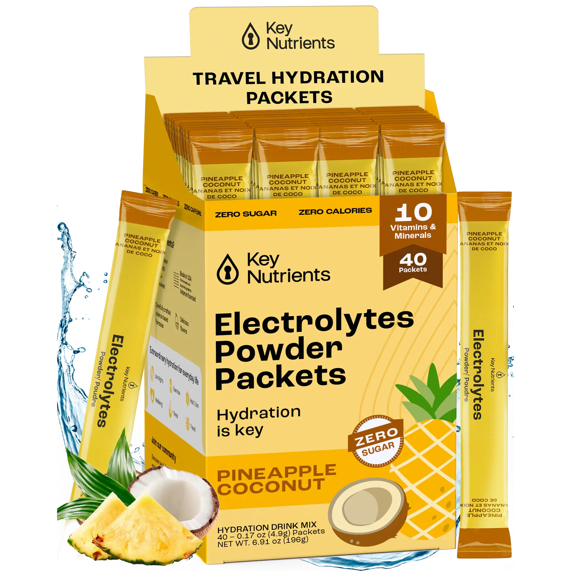 Electrolytes Powder Packets – Pineapple Coconut, zero sugar, travel hydration packets