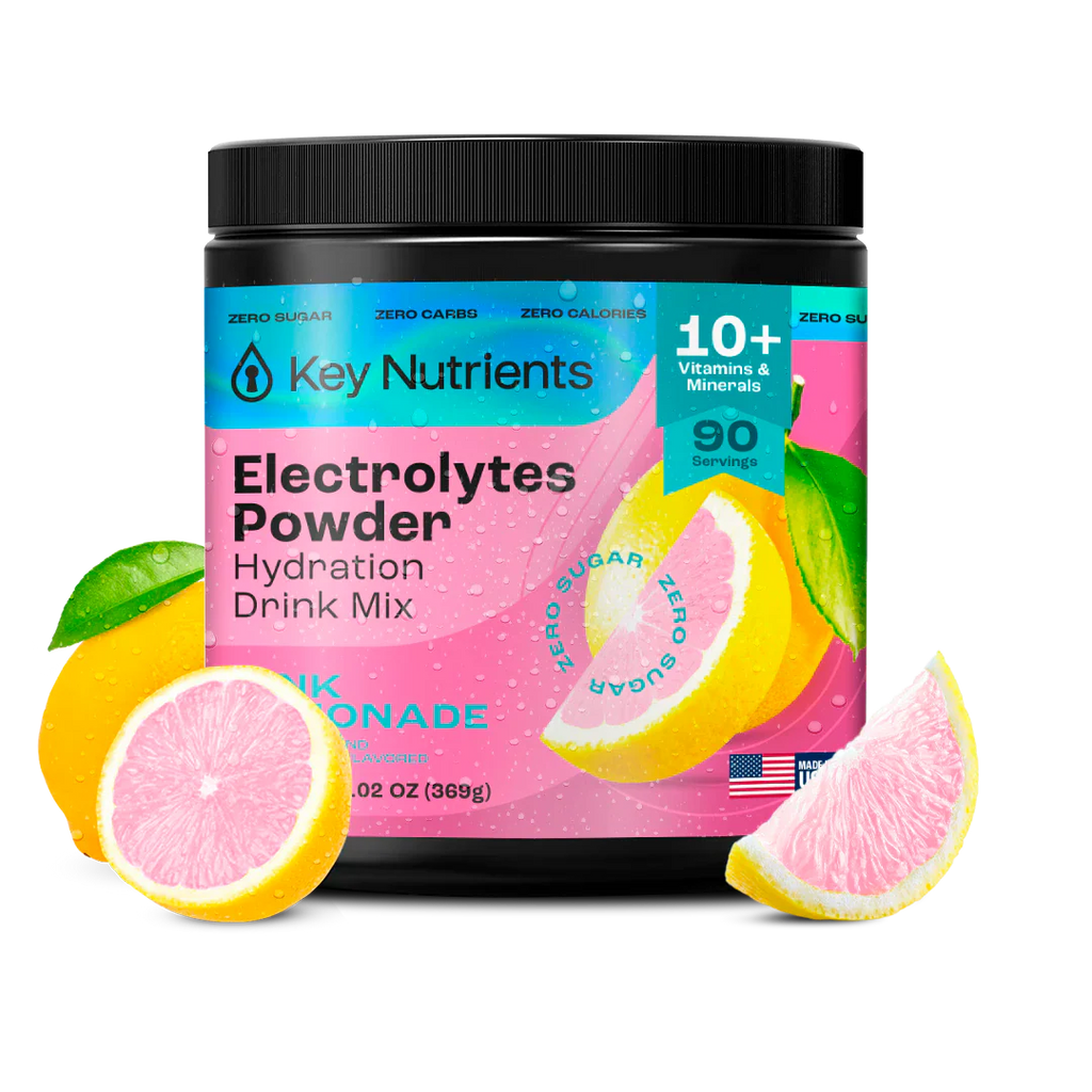 Electrolytes Powder jar, pink lemonade flavor with lemon wedges