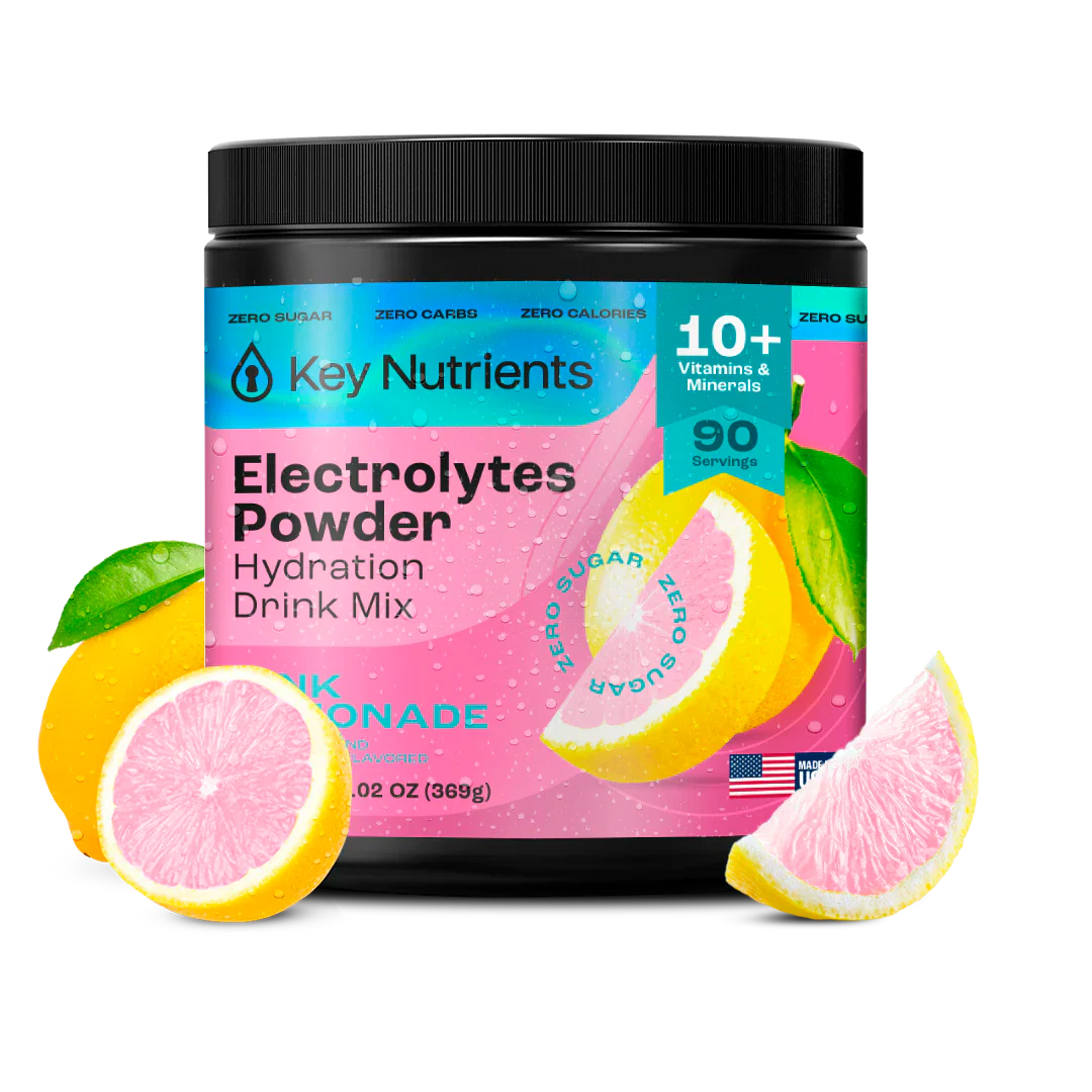Electrolytes Powder jar, pink lemonade flavor with lemon wedges