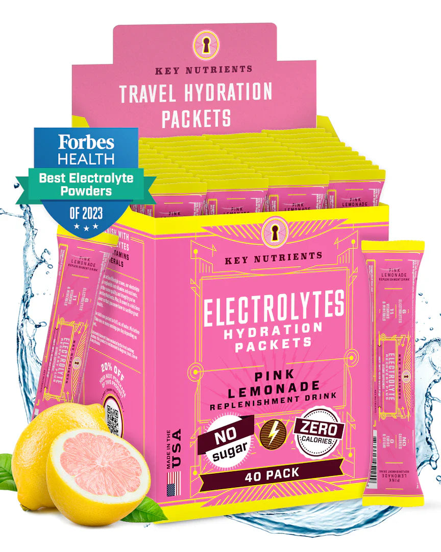Pink Lemonade sugar-free electrolyte recovery packets with award badge