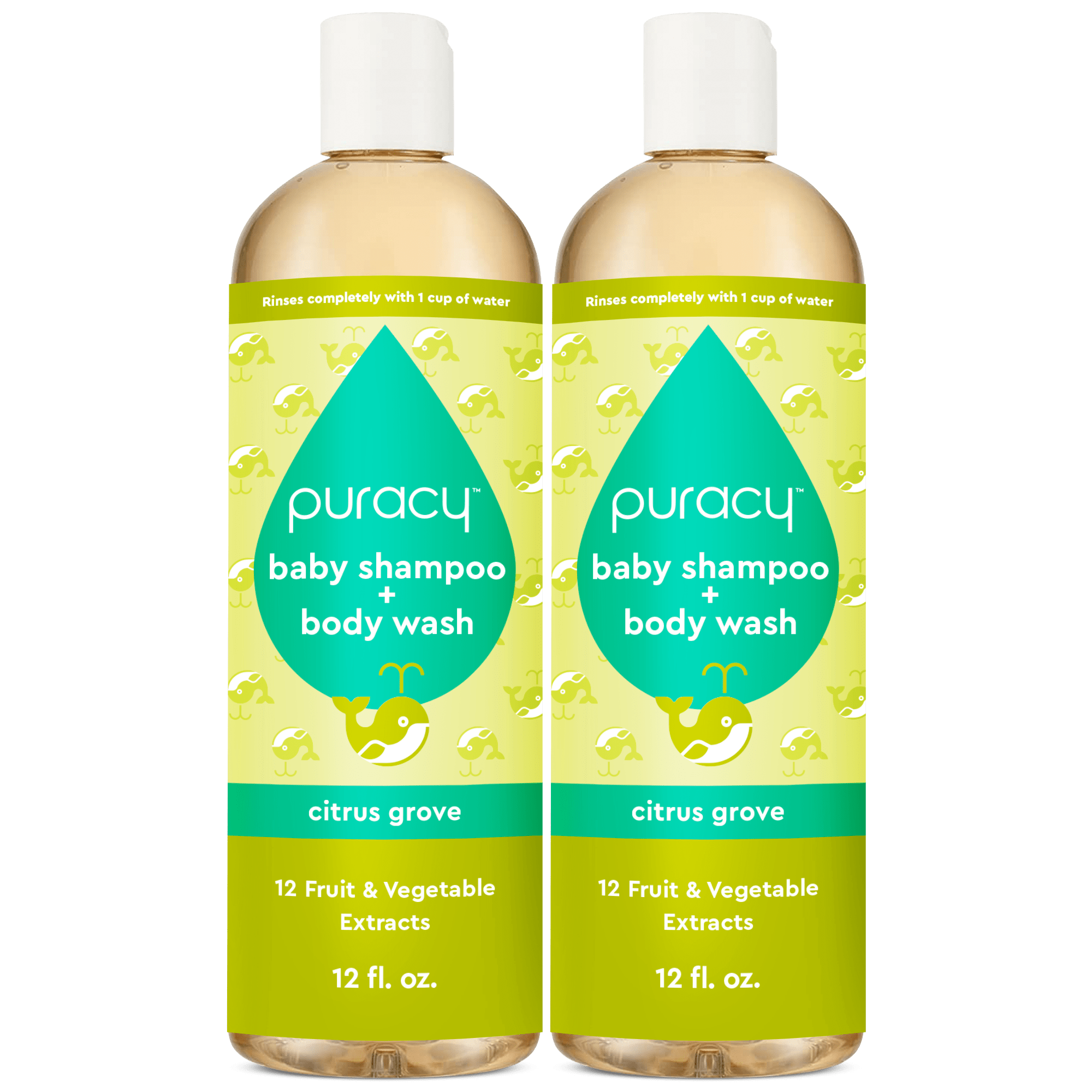 Puracy baby shampoo + body wash (Tear-Free) in Citrus Grove bottle, 12 fl oz