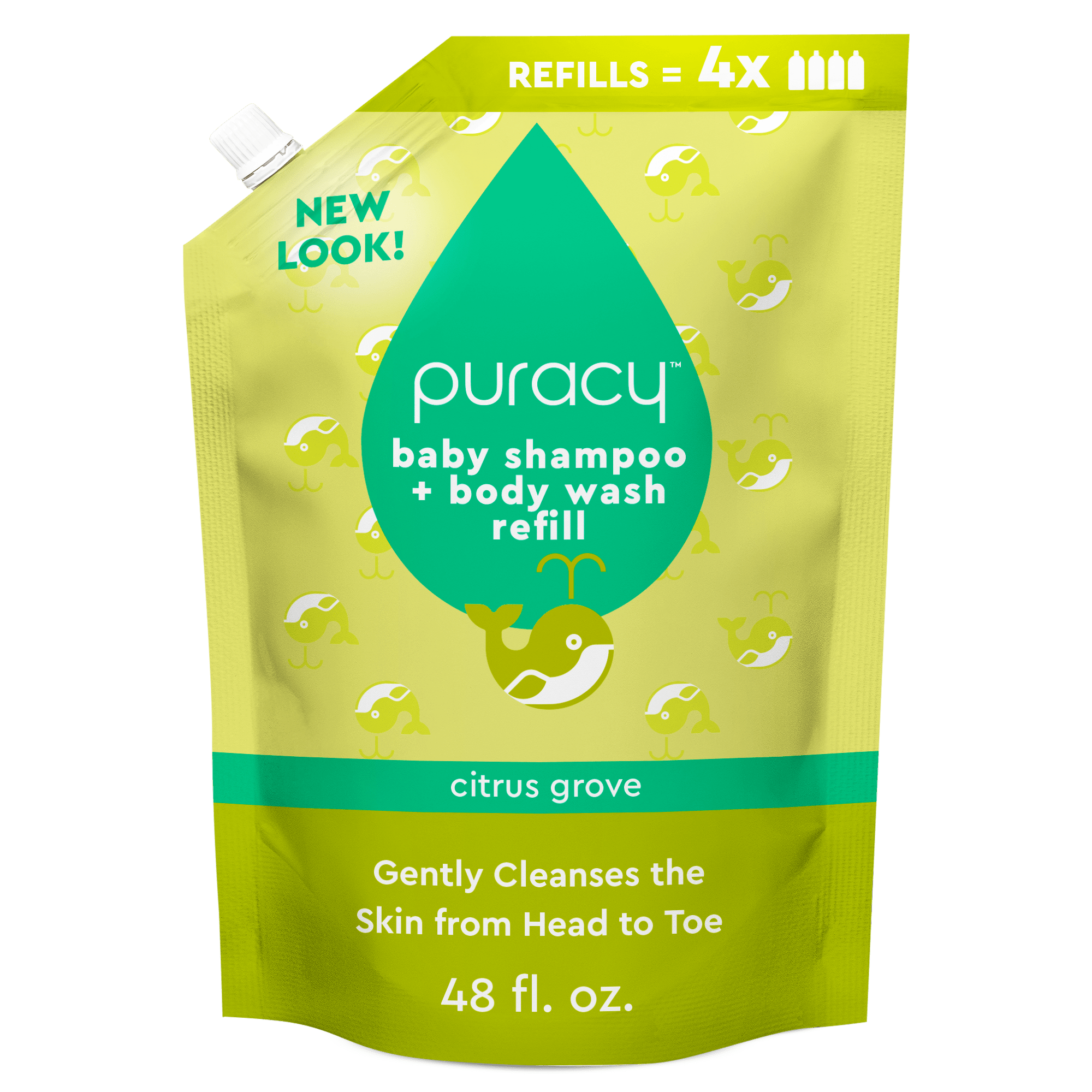 Baby Shampoo & Body Wash refill pouch marked “Refills” and “Citrus Grove”
