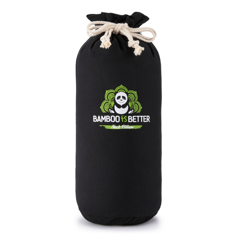Bamboo Cooling Neck Pillow Aufbewahrungsbeutel, schwarz mit „Bamboo is Better“-Logo