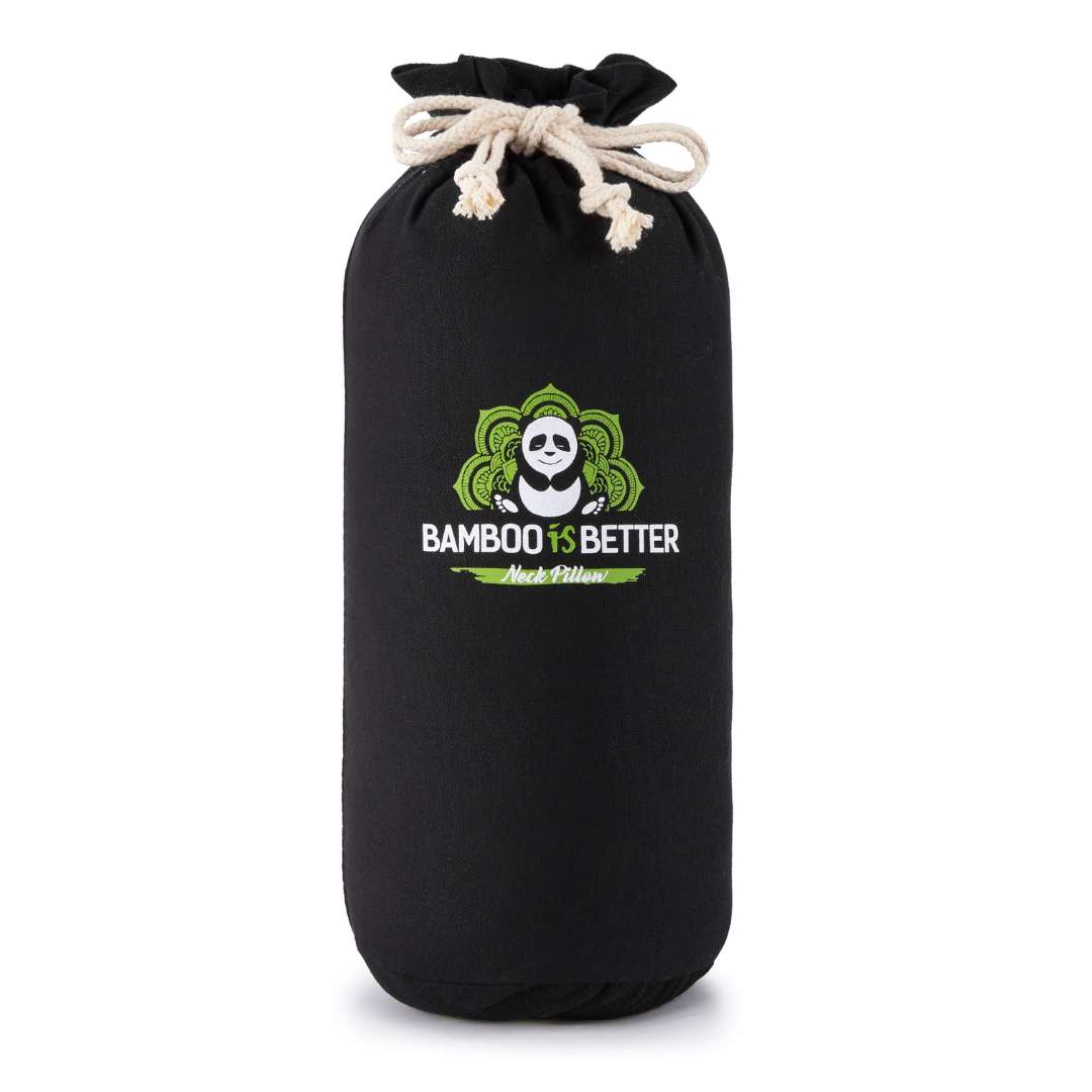 Bamboo Cooling Neck Pillow Aufbewahrungsbeutel, schwarz mit „Bamboo is Better“-Logo