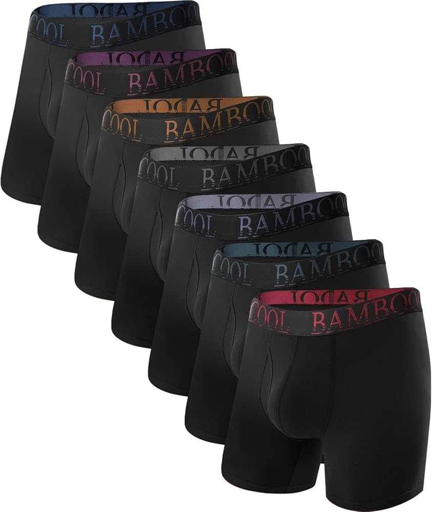 Men's bamboo boxer briefs 7-pack, black trunks with elastic logo waistband.