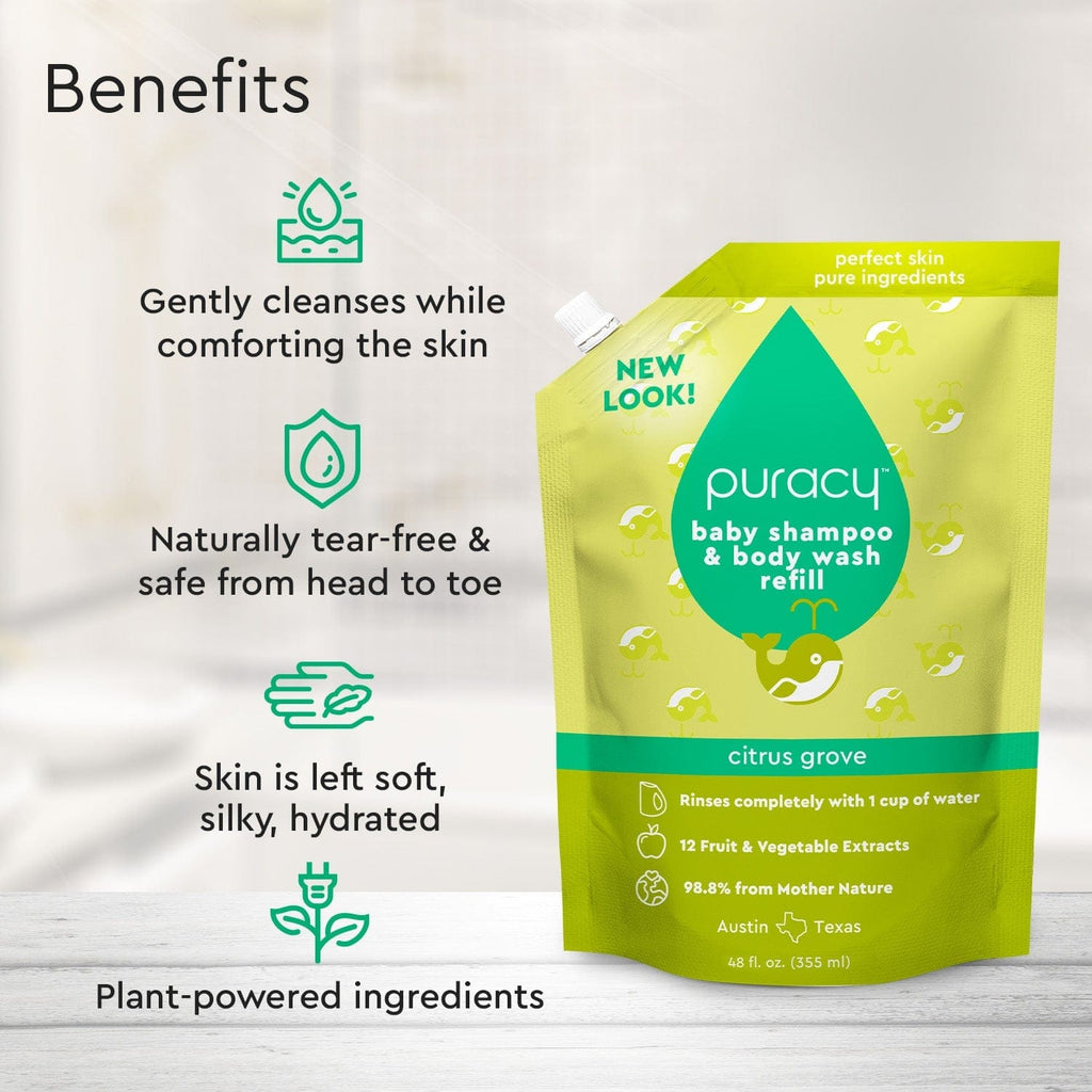 Baby Shampoo & Body Wash refill pouch with “Citrus Grove” label