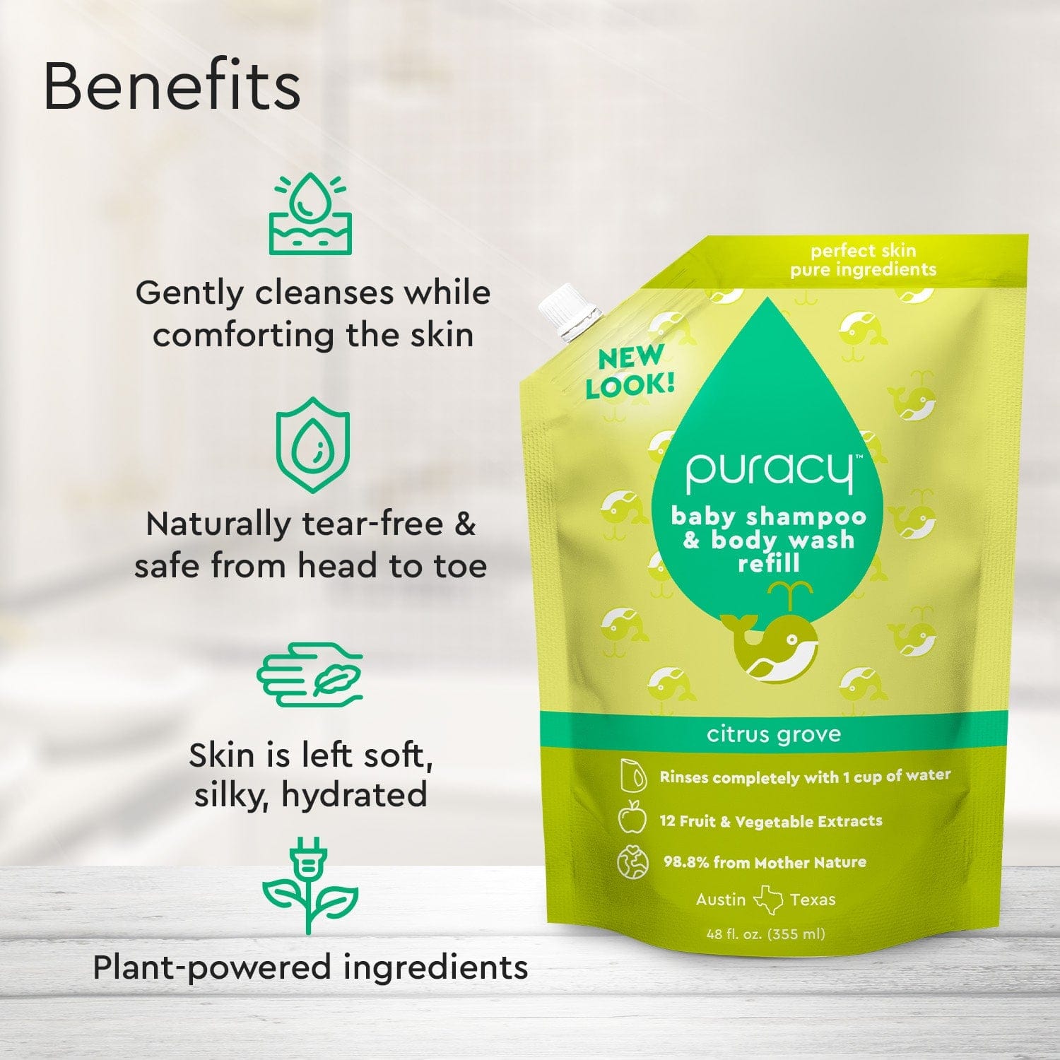 Baby Shampoo & Body Wash refill pouch with “Citrus Grove” label