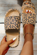 Leopard print slip-on slippers with thick sole and textured beige footbed