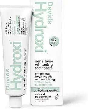 Davids Hydroxi Sensitive+ Whitening Toothpaste, natural peppermint, box and tube